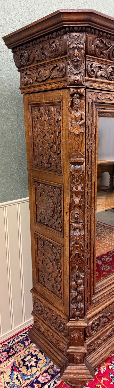 Antique French Renaissance Revival Bookcase Cabinet Side Doors Oak c. 1880s