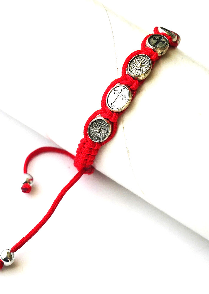 Confirmation Red Rosary Bracelet with Silver Tone Medallions