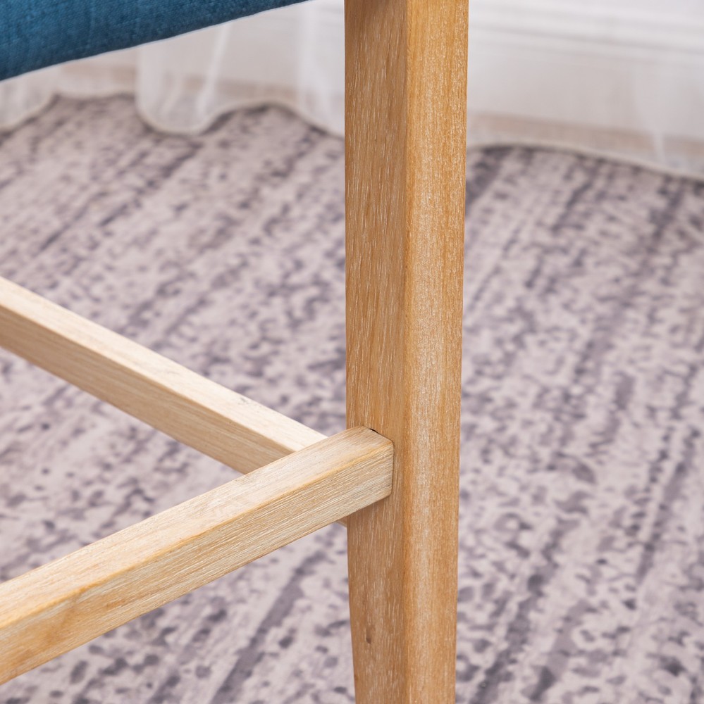 Counter Height Button Tufted Back Solid Wood Stools, Set of 2, Blue