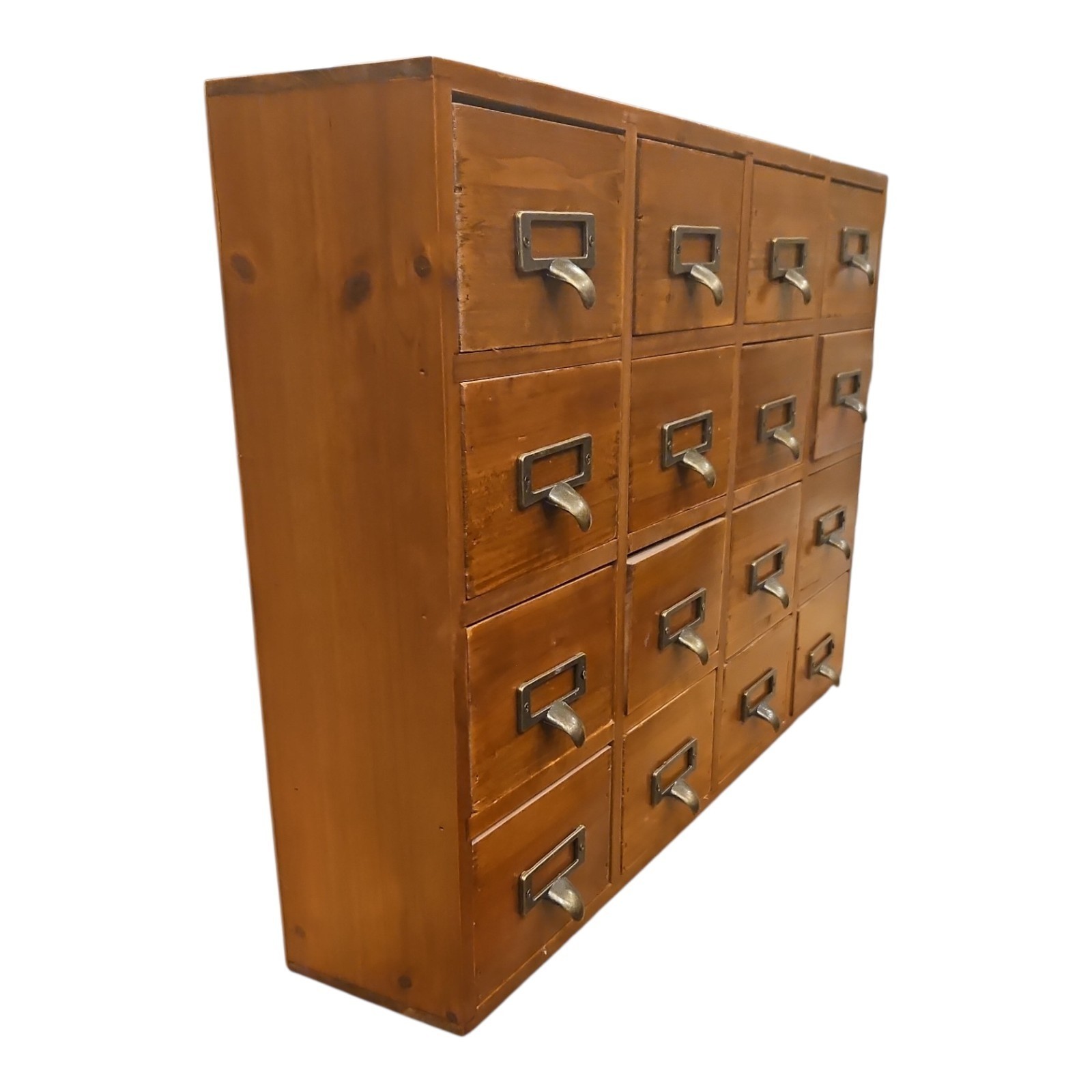 Vintage Wooden Library Card Cabinet, 16 Drawers, 4 Rows High, 4 Rows Wide