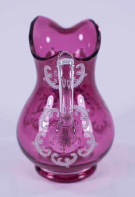 Cranberry Clear Decorated Jug or Pitcher 5"