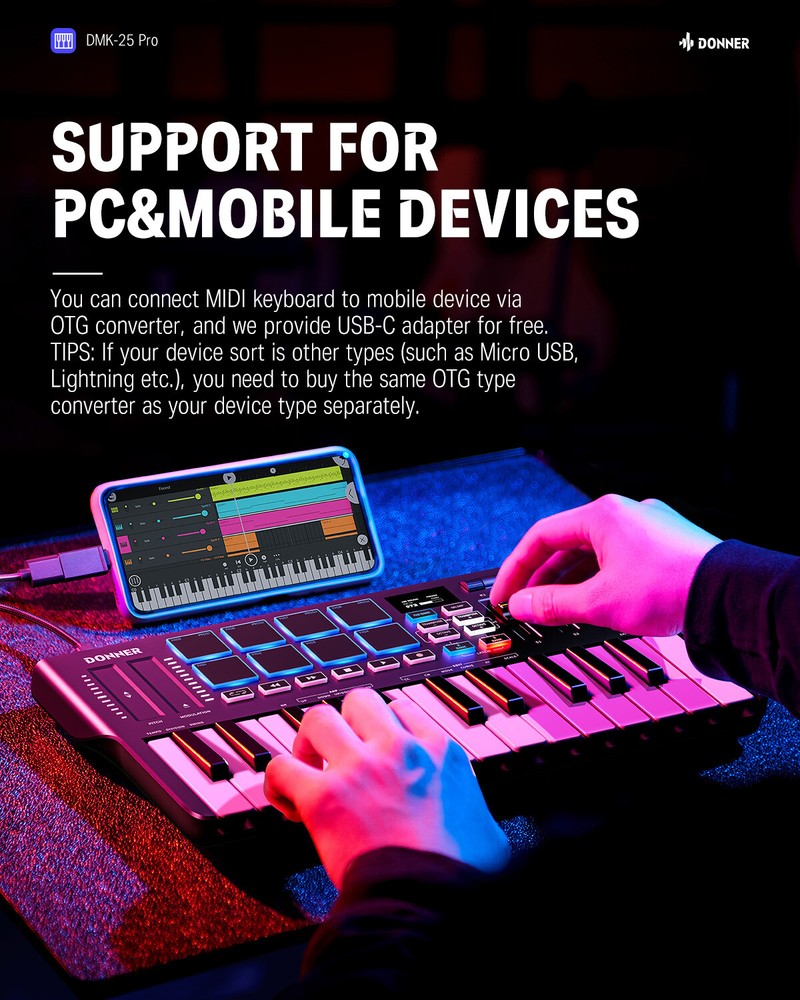 Donner DMK25 Pro MIDI Keyboard Controller With Software & 40 Teaching Course