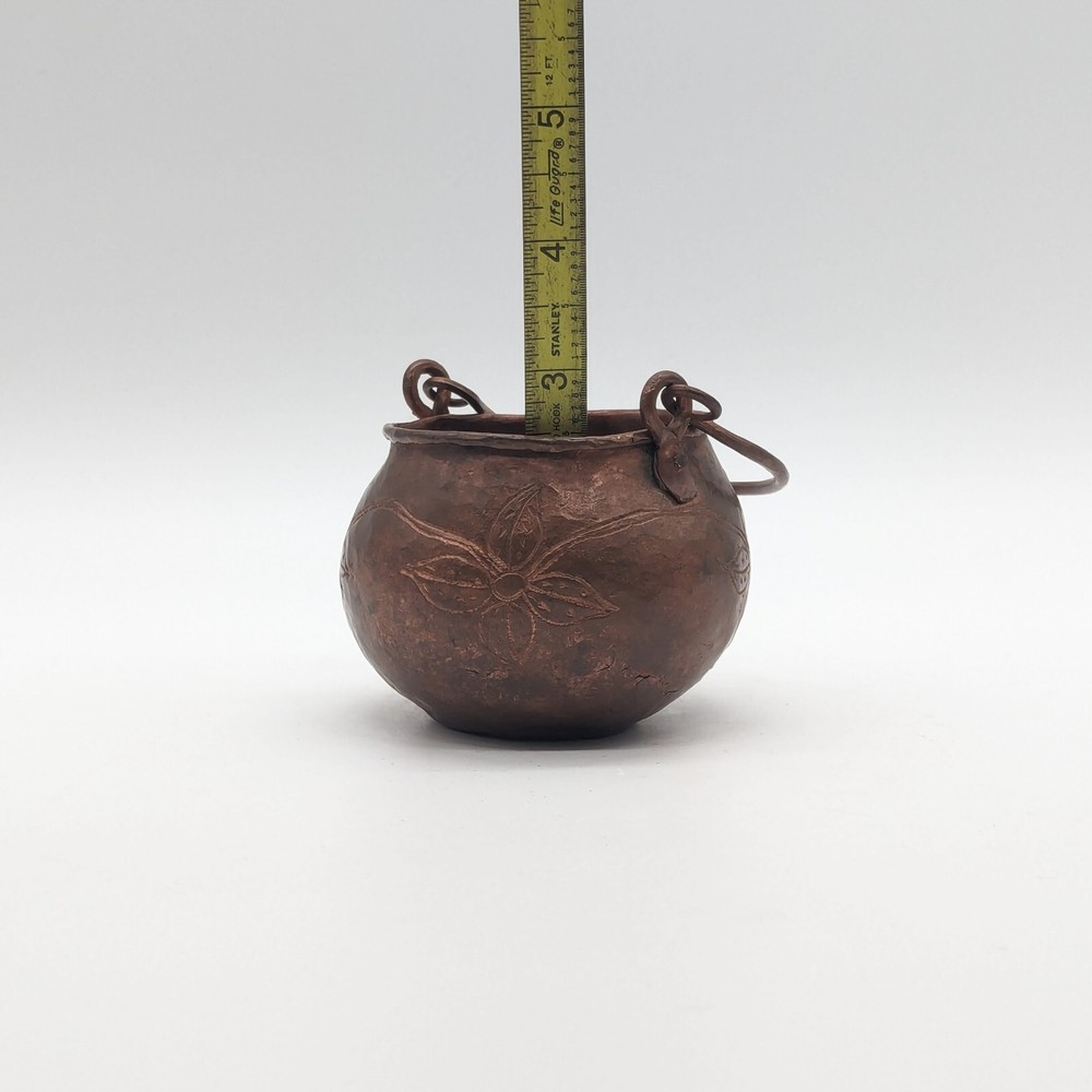 VTG Hand Forged Copper Cauldron Pot - 3” Swing Handle Rolled Edge Rivets