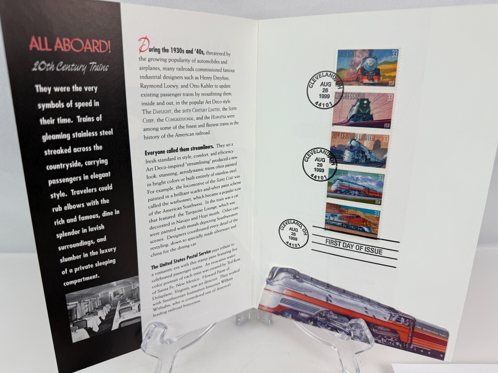 USPS "All Aboard" Stamp Complete Set Prints,Post Cards 1st Day of Issue Aug 1999