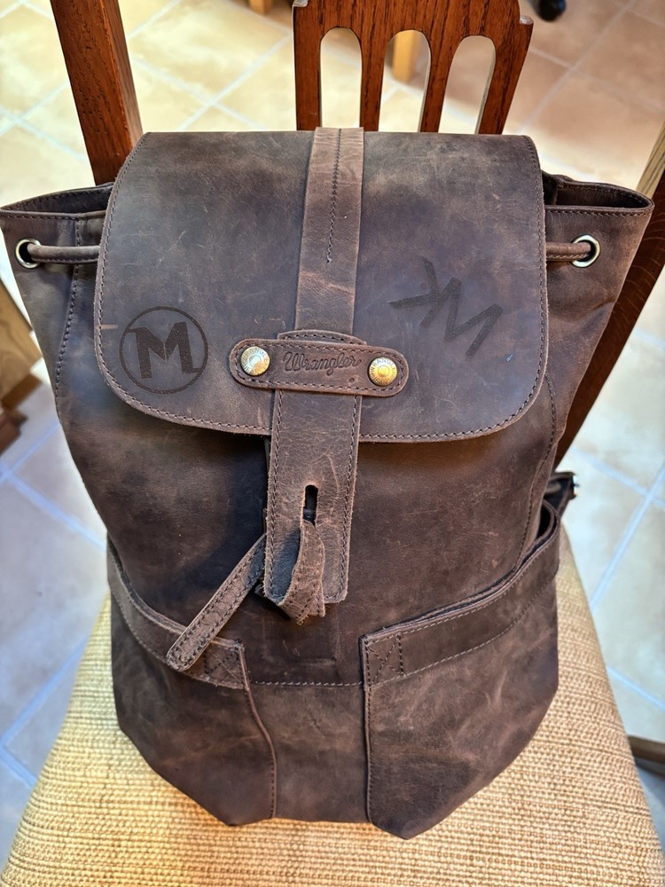 All Leather Brown WRANGLER Heavy Duty Backpack Mint Condition