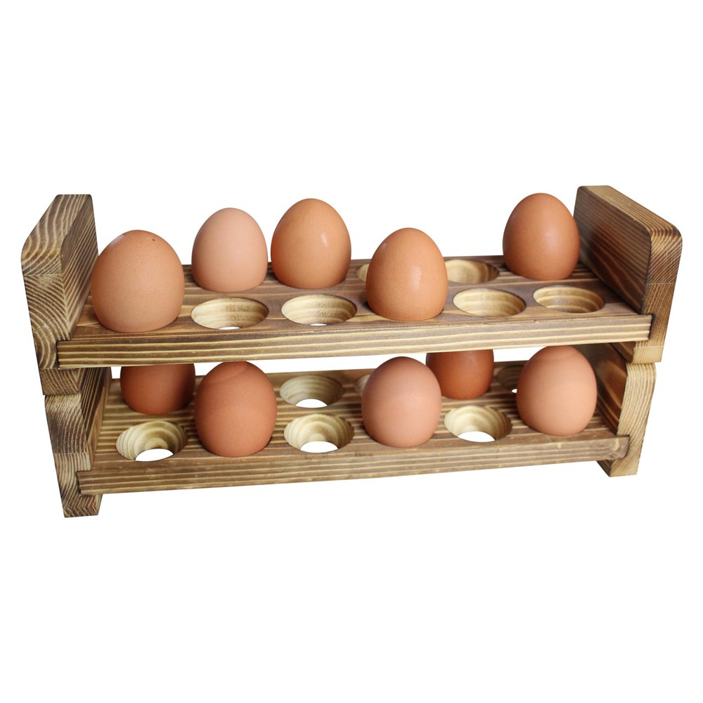 Expandable Stackable Wooden Egg Holder Countertop for 24 Eggs, Rustic Kitchen...
