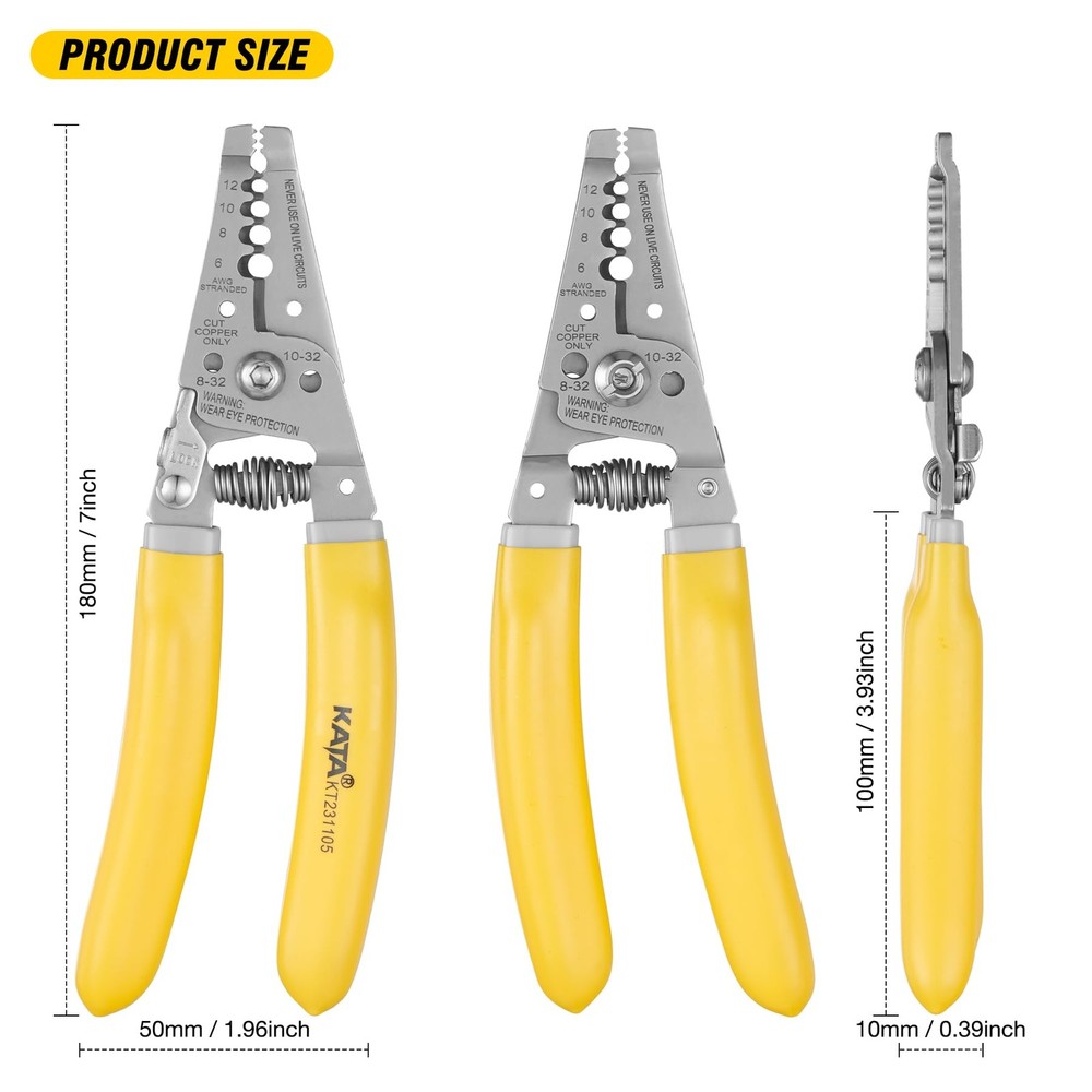 KATA 7 Inch Wire Stripper, Cutter, Stripping/Cutting Tool for Yellow