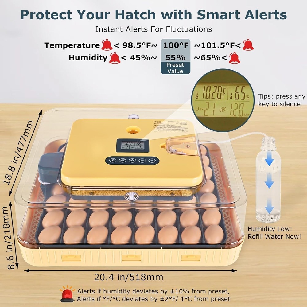 56-Egg Incubator: Temp & Humidity Control, Automatic Turner & 360° View