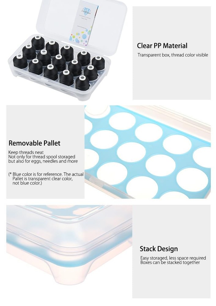 15 Spools Black 900 1000M 40WT Polyester Embroidery Machine Thread Set