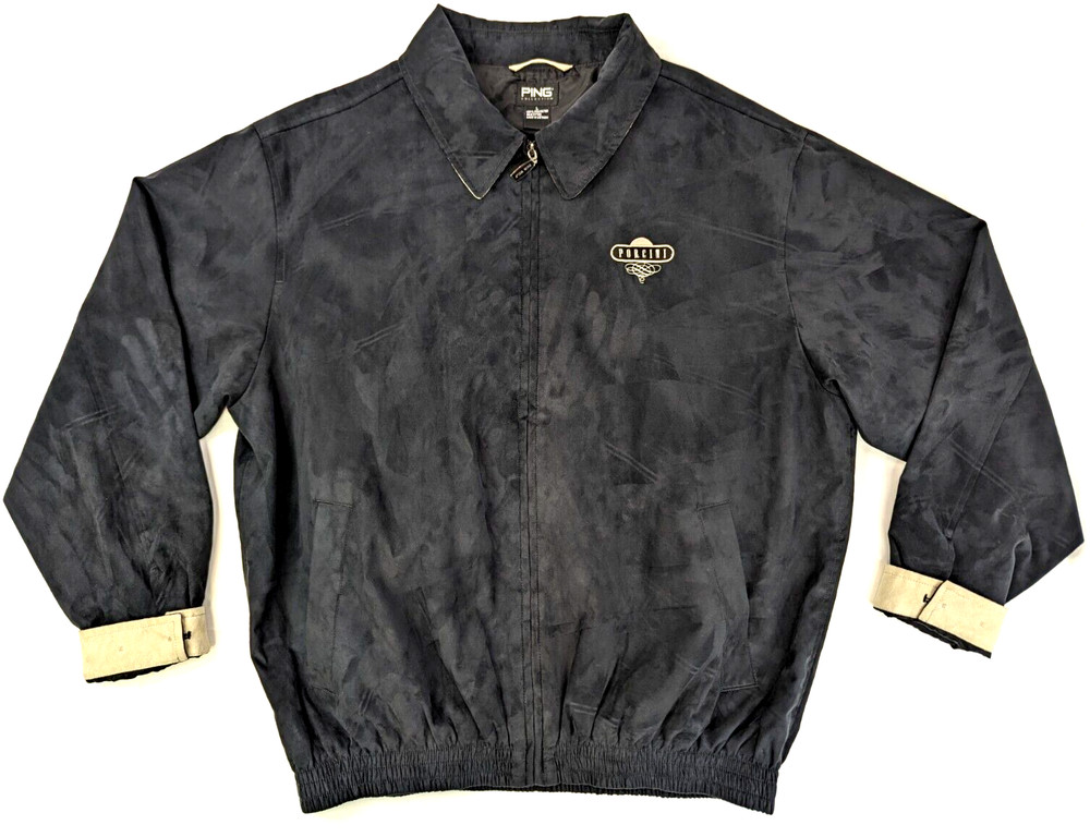 PING Collection Golf Jacket Men L Black Lightweight Bomber Full Zip Patch