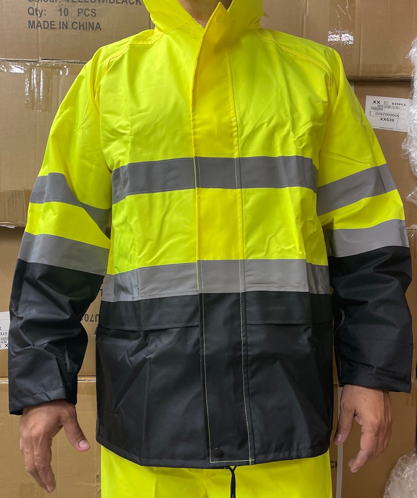Yellow Safety Rain-suit, Rain Jacket With Hoodie and Rain Pants