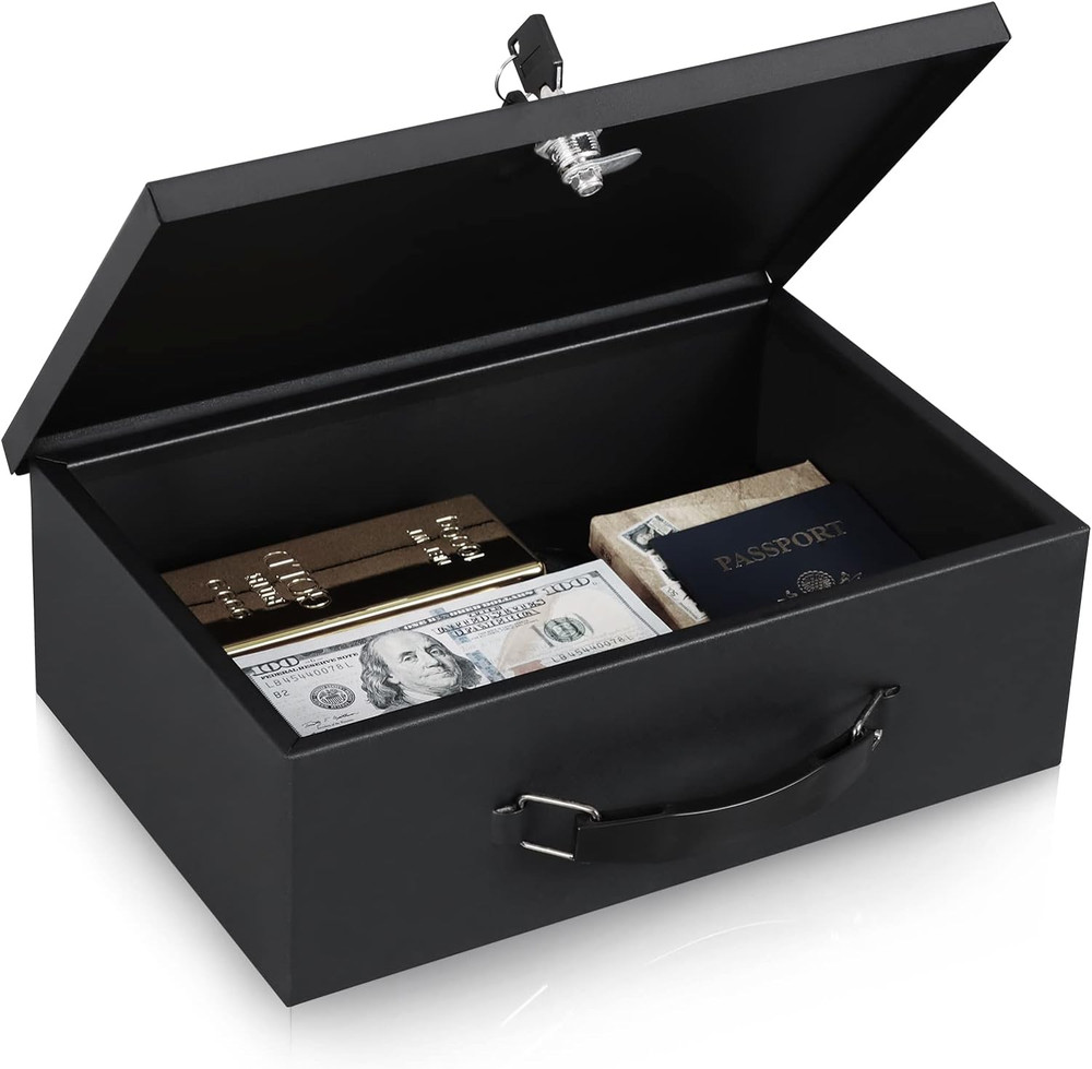 Fireproof Document Box with Key Lock, Small Lock Boxes for Personal Items, Fi...
