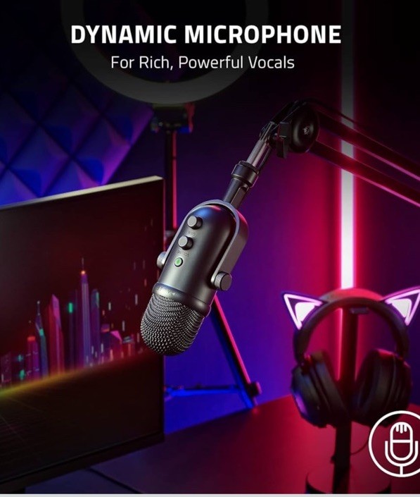 onn USB Dual-Pattern Podcasting Microphone, Mute Button, Adjustable Stand, Black