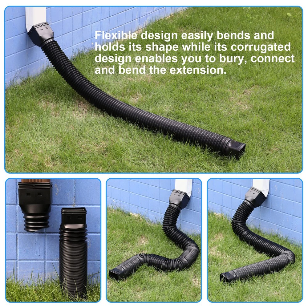 Black 1-Pack Rain Gutter Downspout Extensions Flexible, Drain Downspout Extender