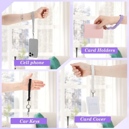 4 Sets Macrame Phone Wrist Strap with Tether Tab, Wristlet Strap Tab, Wrist