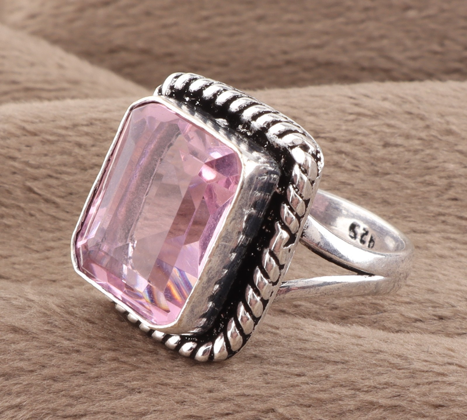 Pink Kunzite Gemstone 925 Sterling Silver Handmade Ethnic Jewelry Ring All Size