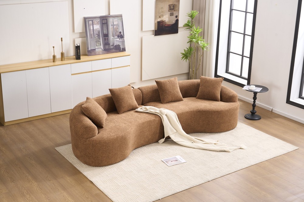 Compression Sponge Sofa Orange Curved Modular Sectional, 30D High-Density Chen