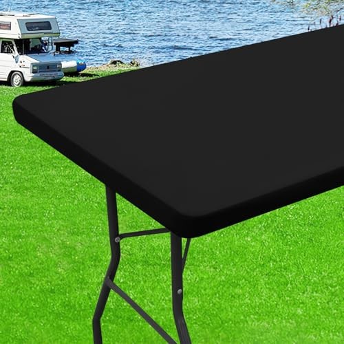 6 Foot Rectangle Elastic Fitted Tablecloth, 72" x 30" (Rectangular) 1 Black