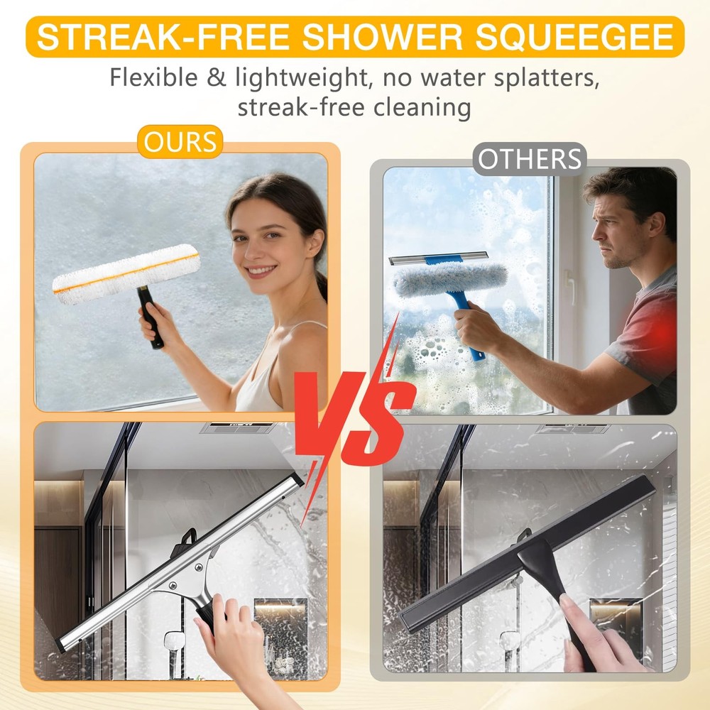 Professional Window Cleaning Squeegee Kit 14" Squeegee & Microfiber Rotatable...