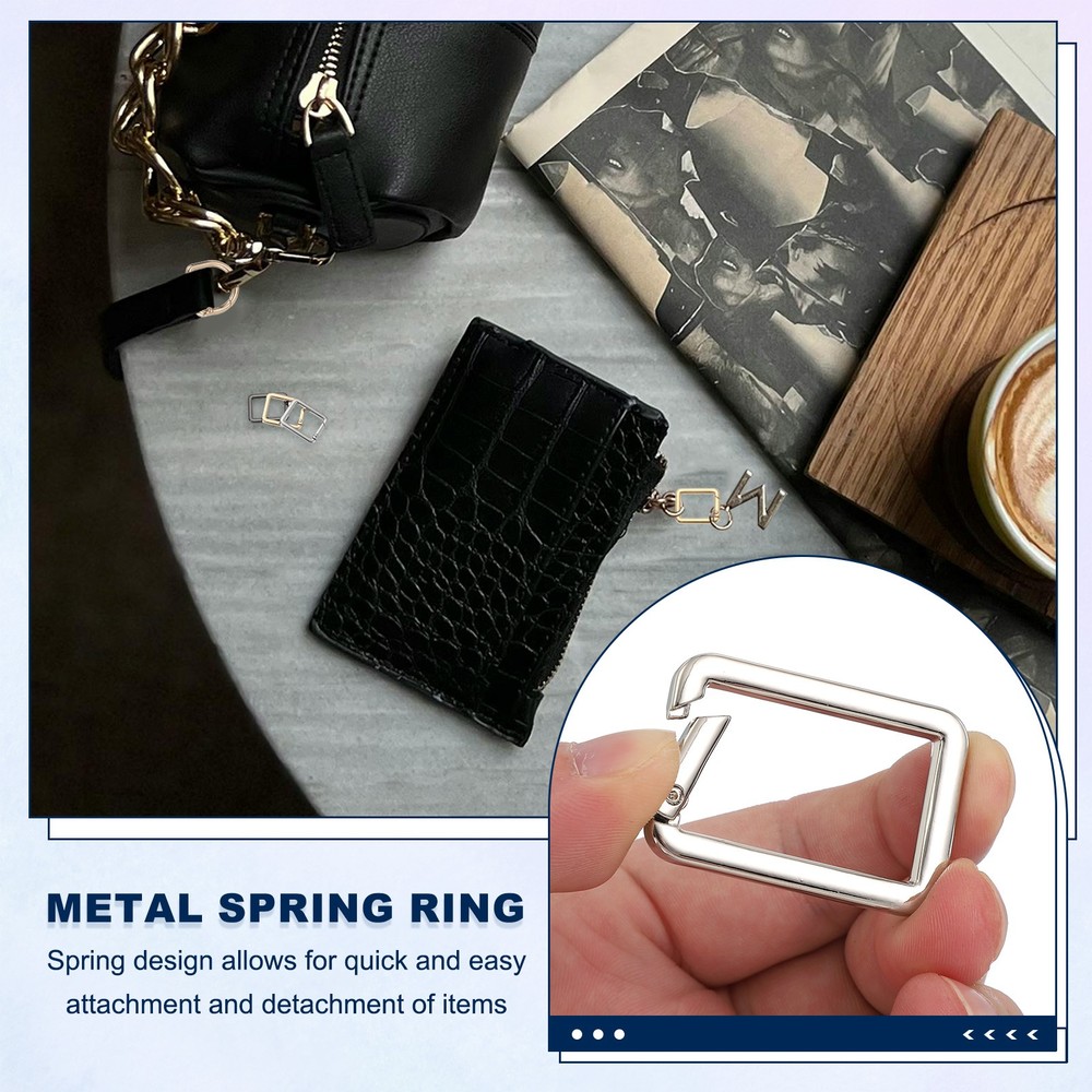10 Pcs 40mm Square Shaped Spring Snap Keychain Clip for Purses Silver