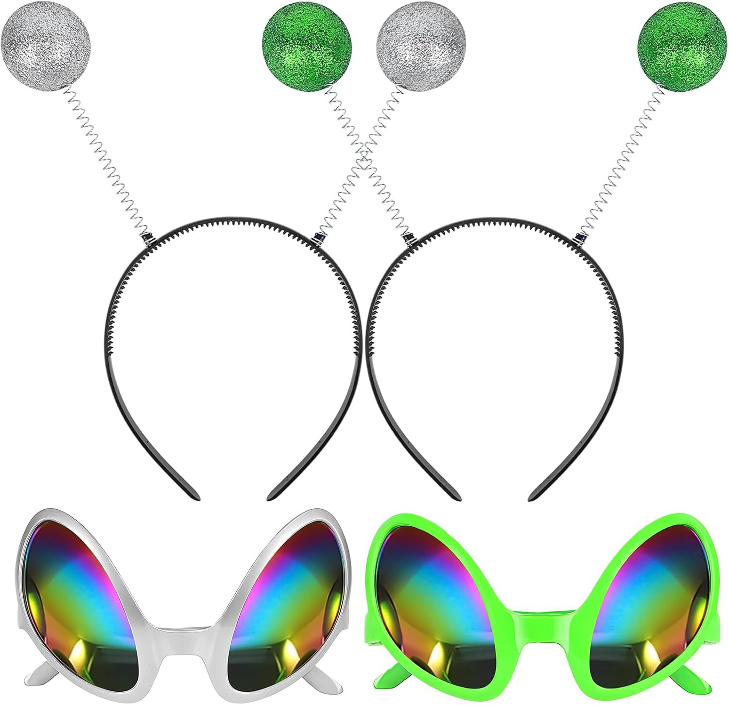 2 Pairs Alien Headband and Glasses, Alien Antenna Headband for Adult Women Space