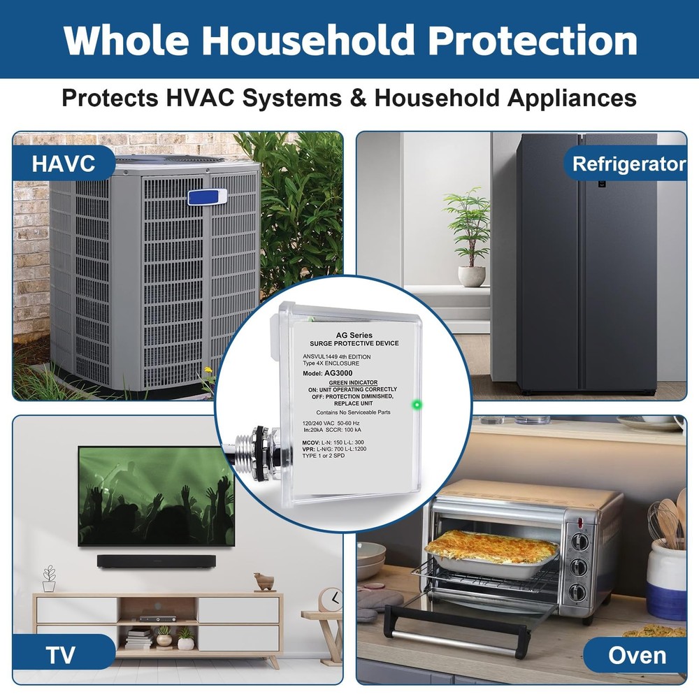 AG3000 HVAC Surge Protector 120/240V, 3-Mode Mini Split Surge Protective Devi...
