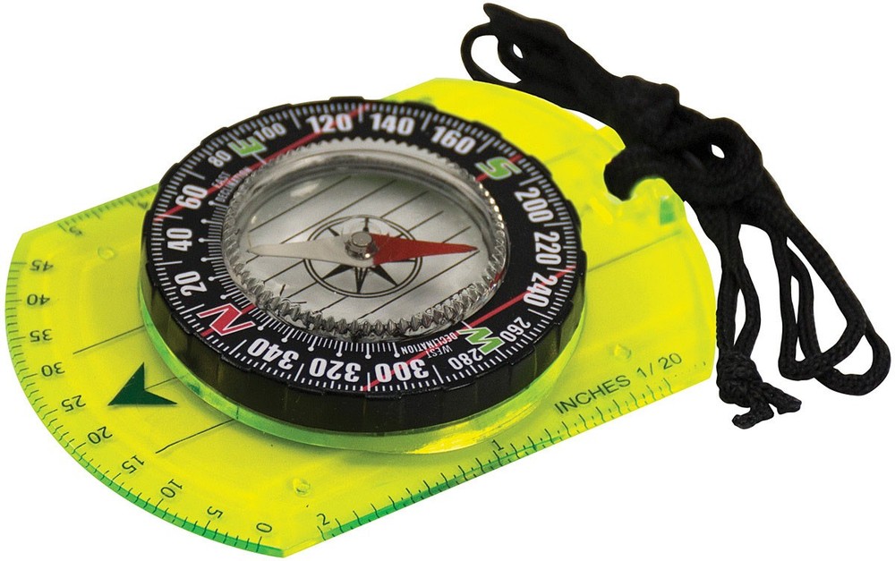 UST Hi Vis Waypoint Map Compass - Fluorescent Green Base Plate for Safe