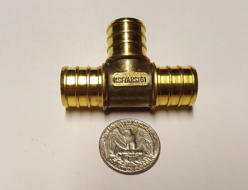 5 Pcs. 3/4" x 3/4" x 3/4" Pex Tee, 3/4 Inch Pex Tee, Lead Free Brass 23-2-3=5