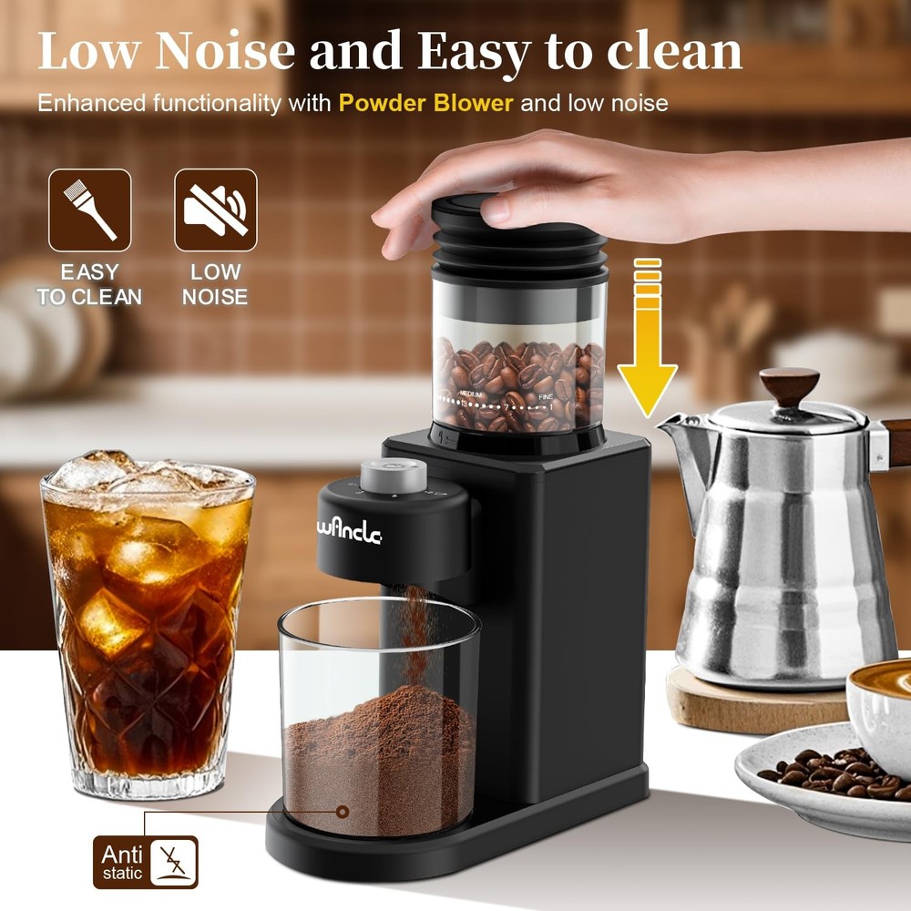 Conical Burr Coffee Grinder - 200W Compact Automatic Coffee Bean Grinder with...