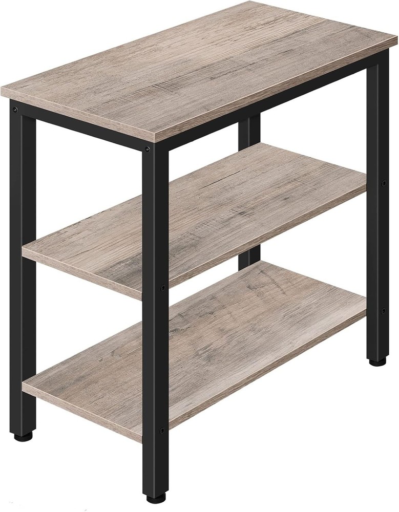 End Table Simple Rustic Side Table W/ 3-Tier Storage Shelf Narrow Nightstand