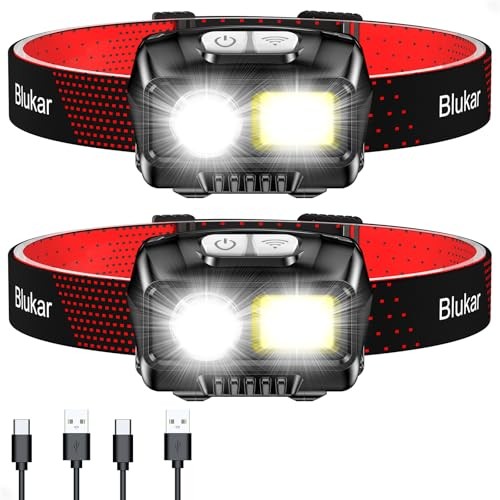 LED Headlamp Rechargeable,2000L High Lumen Super Bright Dimmable 2 Pack Black