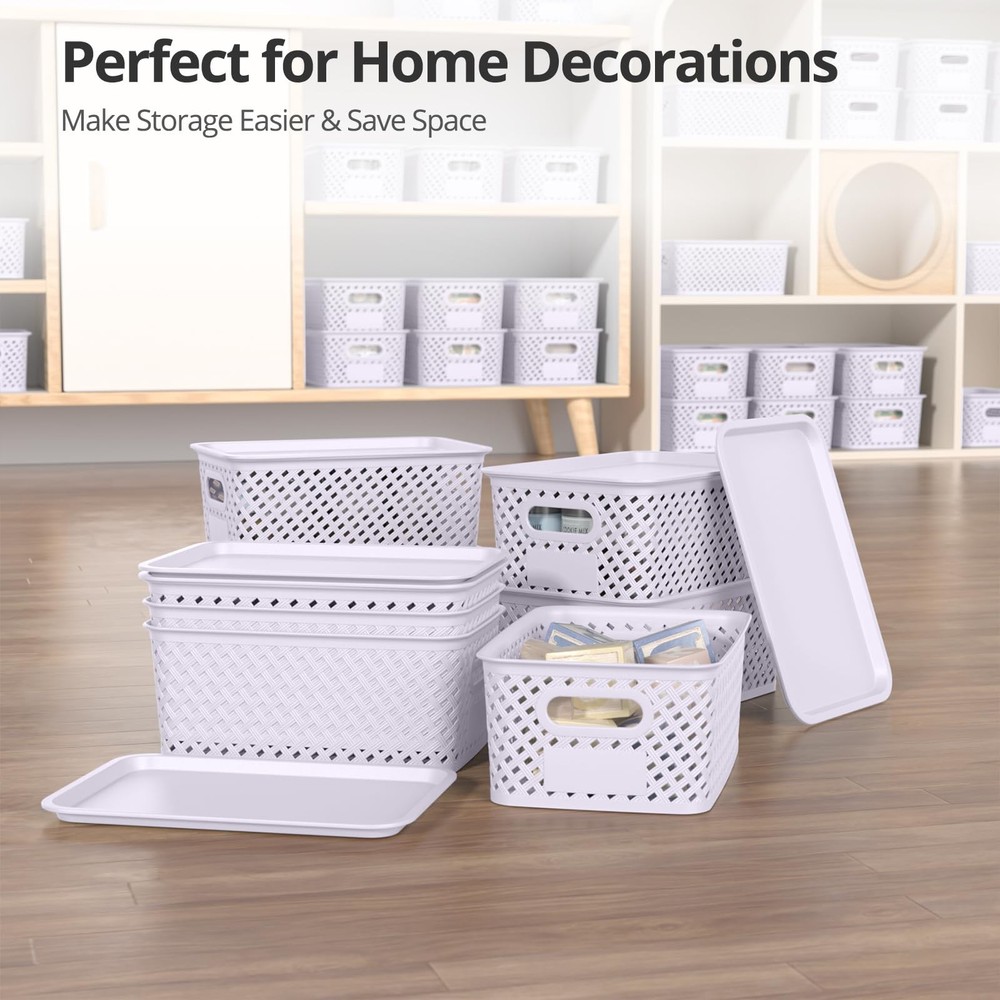 Plastic Storage Bins with Lid, Stackable Small Basket for Organizing and Cont...