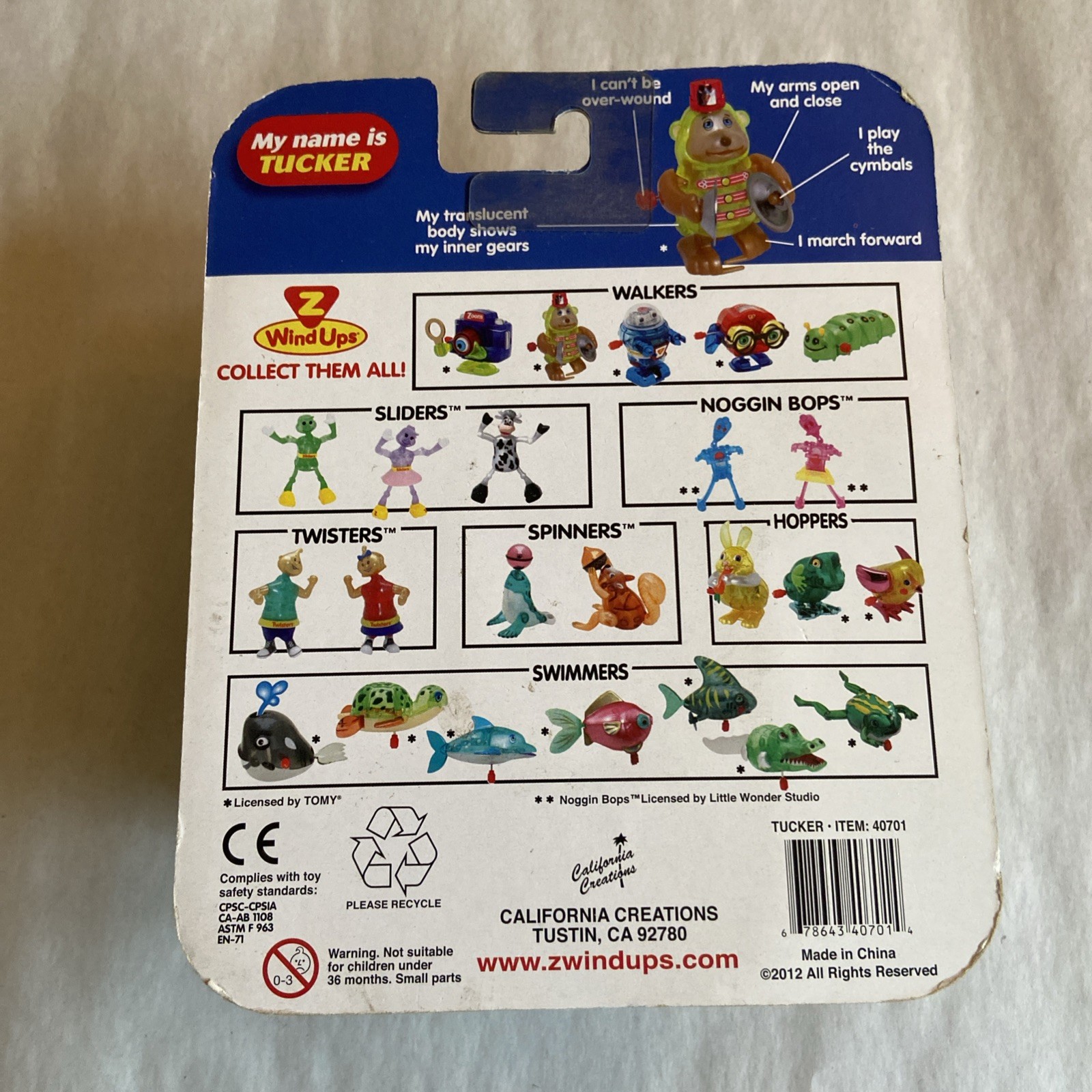 Z Wind Ups (2012) Yellow Monkey with Cymbals “Tucker” #40701 Tomy Toys NEW Works