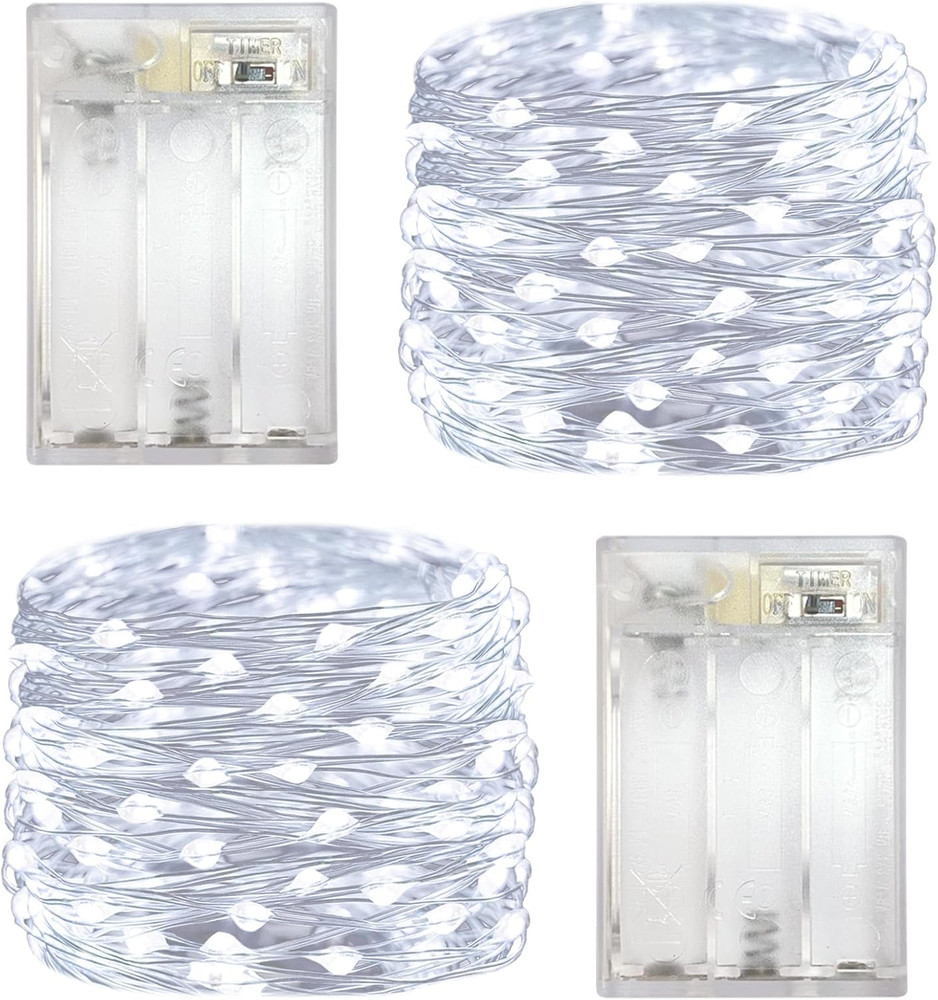2 Pack with Timer Function Battery Operated Dewdrop Led Lights,Mini Fairy Lights