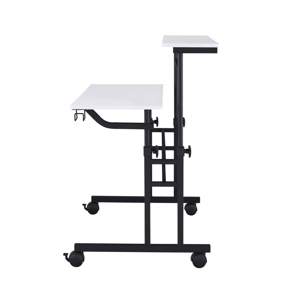 Adjustable Rolling Computer Desk - Mobile Workstation w/ Storage Shelf,White