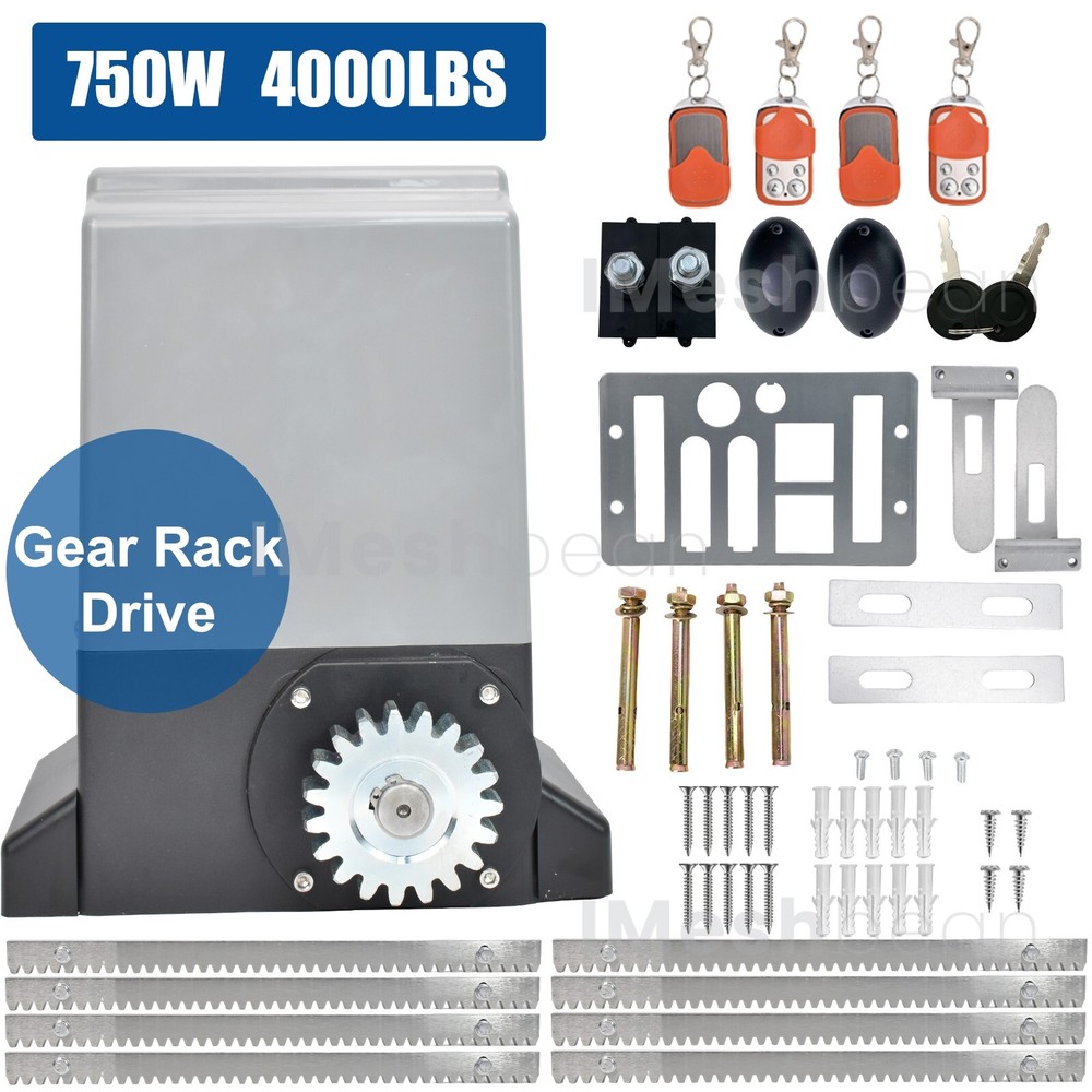 750W 4000LB Rack Driven Automatic Sliding Gate Openerw/ 4 Remotes & Complete Kit