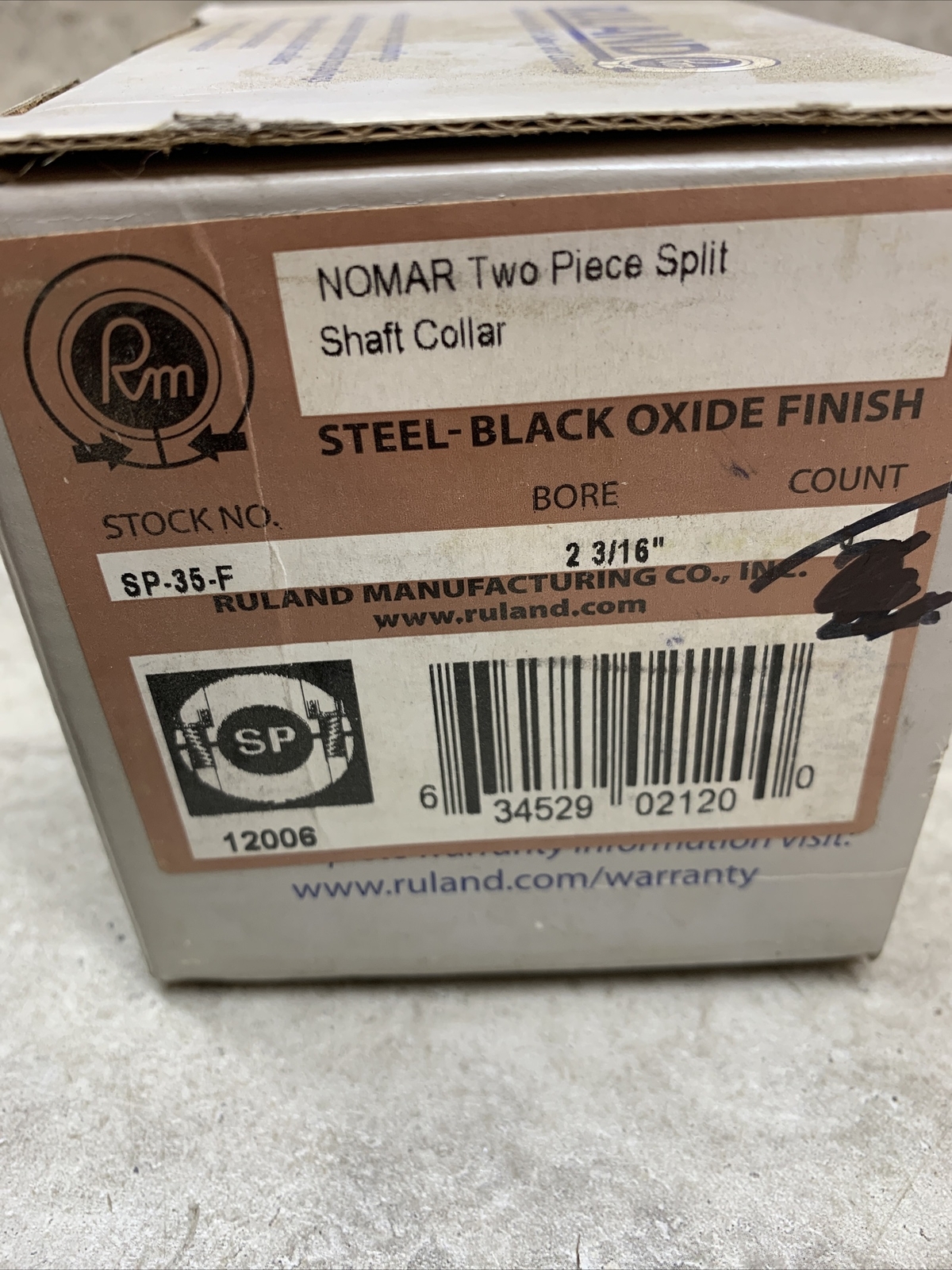 Ruland SP-35-F Nomar 2 Piece Split Shaft Collar, 2-3/16” Bore, Black Oxide, New