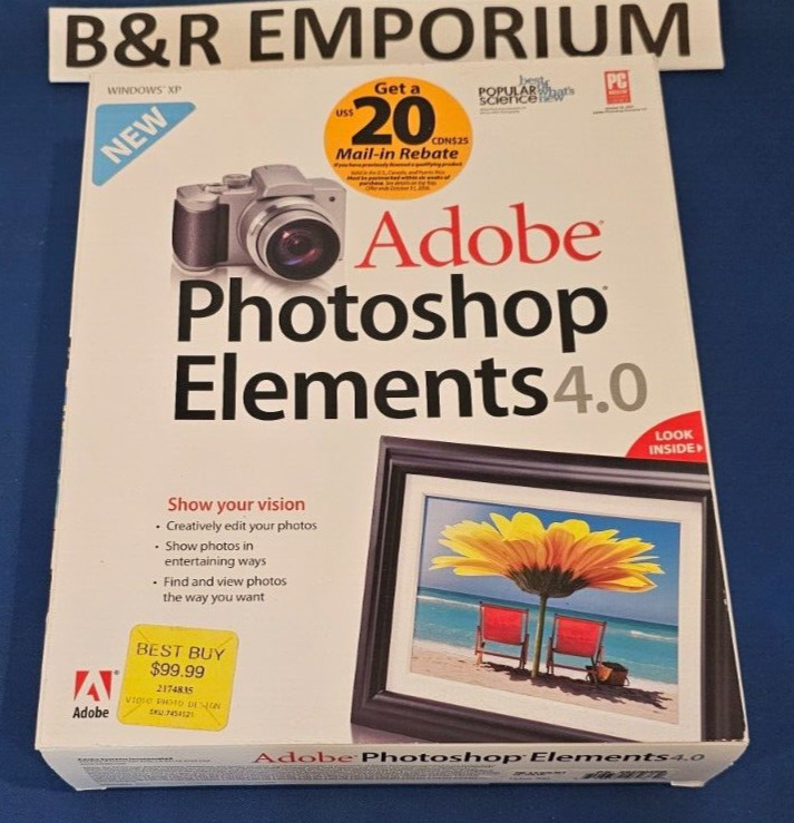 Adobe Photoshop Elements 4.0 (2005 Adobe Systems) - Used CD-ROM + 206-page book