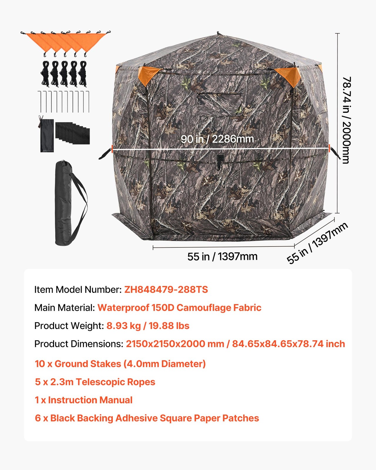 VEVOR Portable Hunting Blind See Through Ground Deer Blinds 6-7 Person Carrying