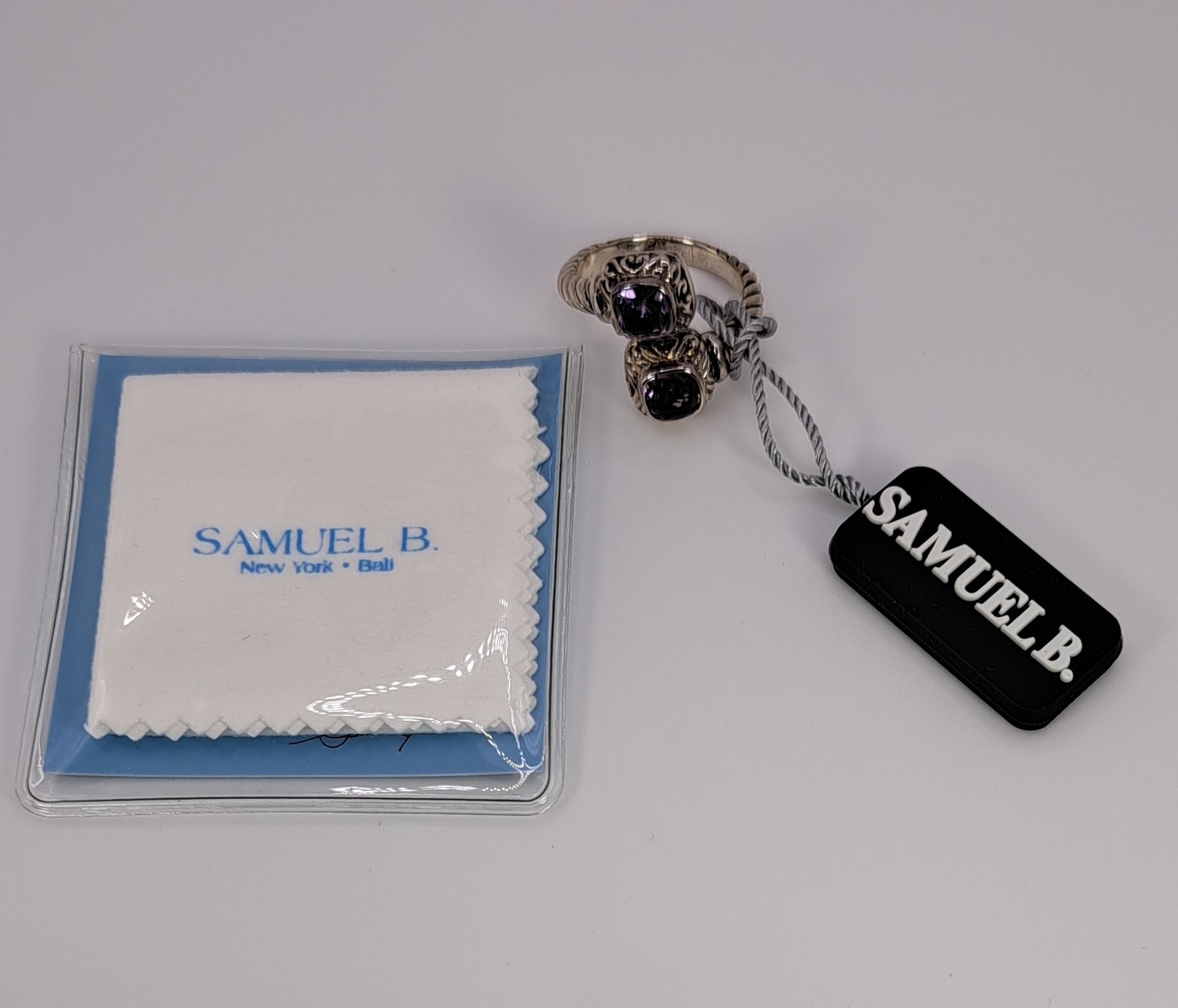 Samuel B Amethyst Square Stone Bypass Ring Sterling Silver 7 8 or 9 NEW