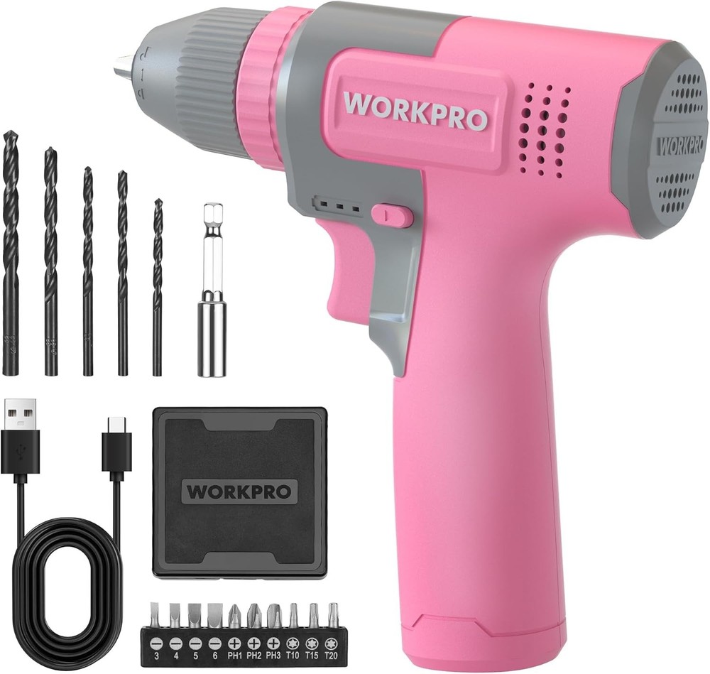 Stylish Pink Cordless Power Drill - Variable Speed with Keyless Chuck & 15 Bits