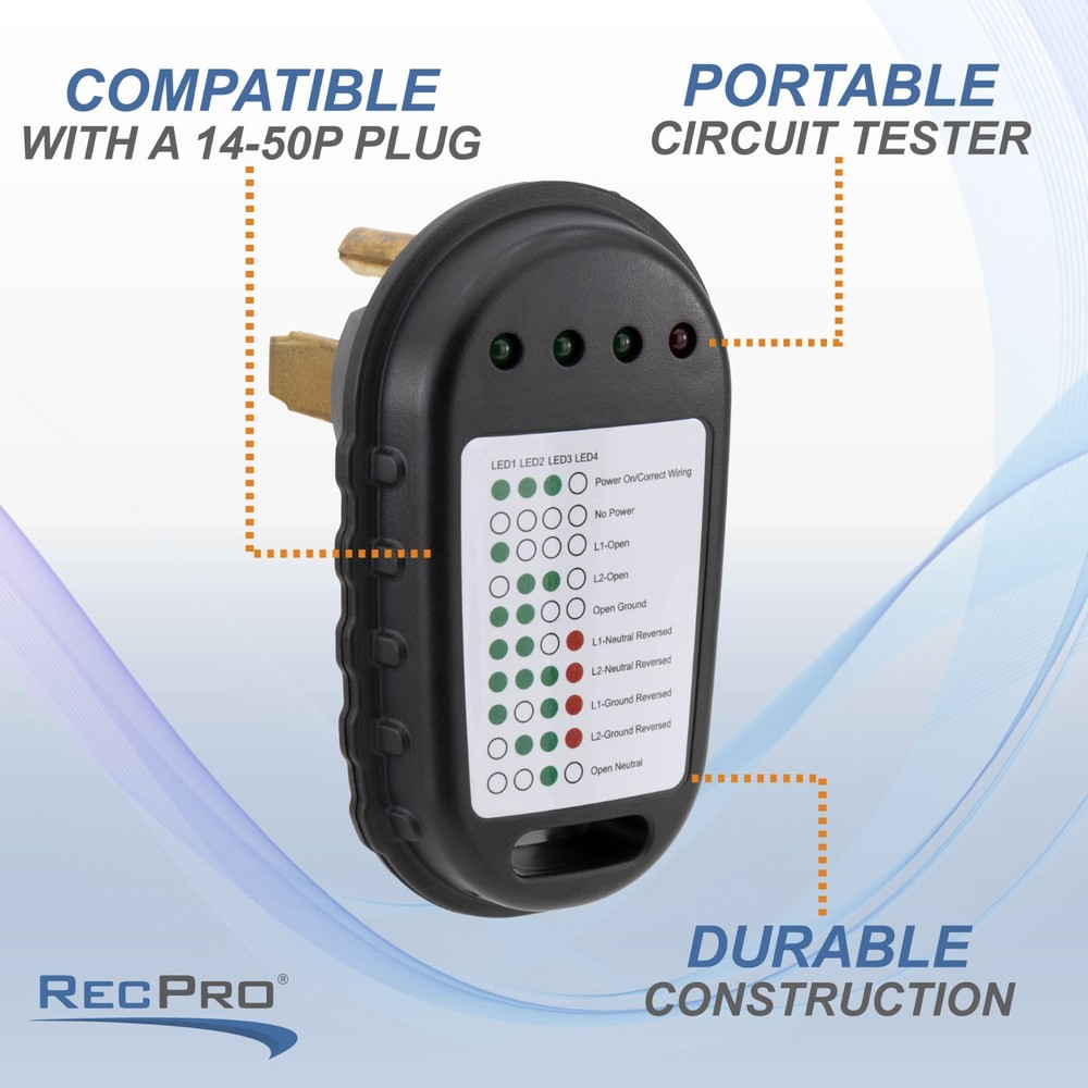 RecPro RV Circuit Analyzer Tester Plug with LED Indicator Lights