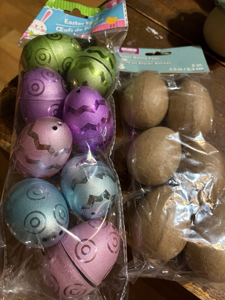 Easter Eggs Plastic Shiny And Paper Mache