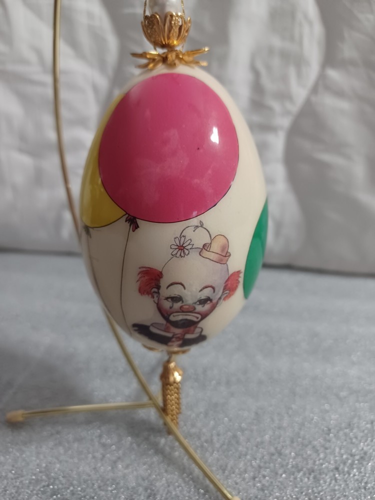 Hand Painted Ceramic Egg Clown Faces with Stand