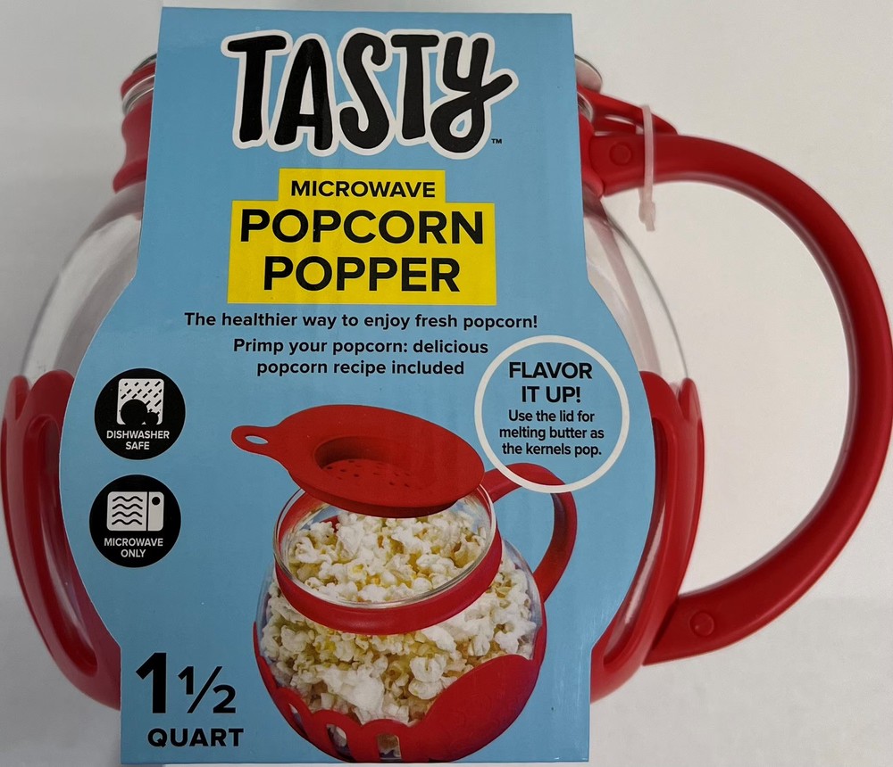 Glass Microwave Popcorn Popper Red 1.5 Qt