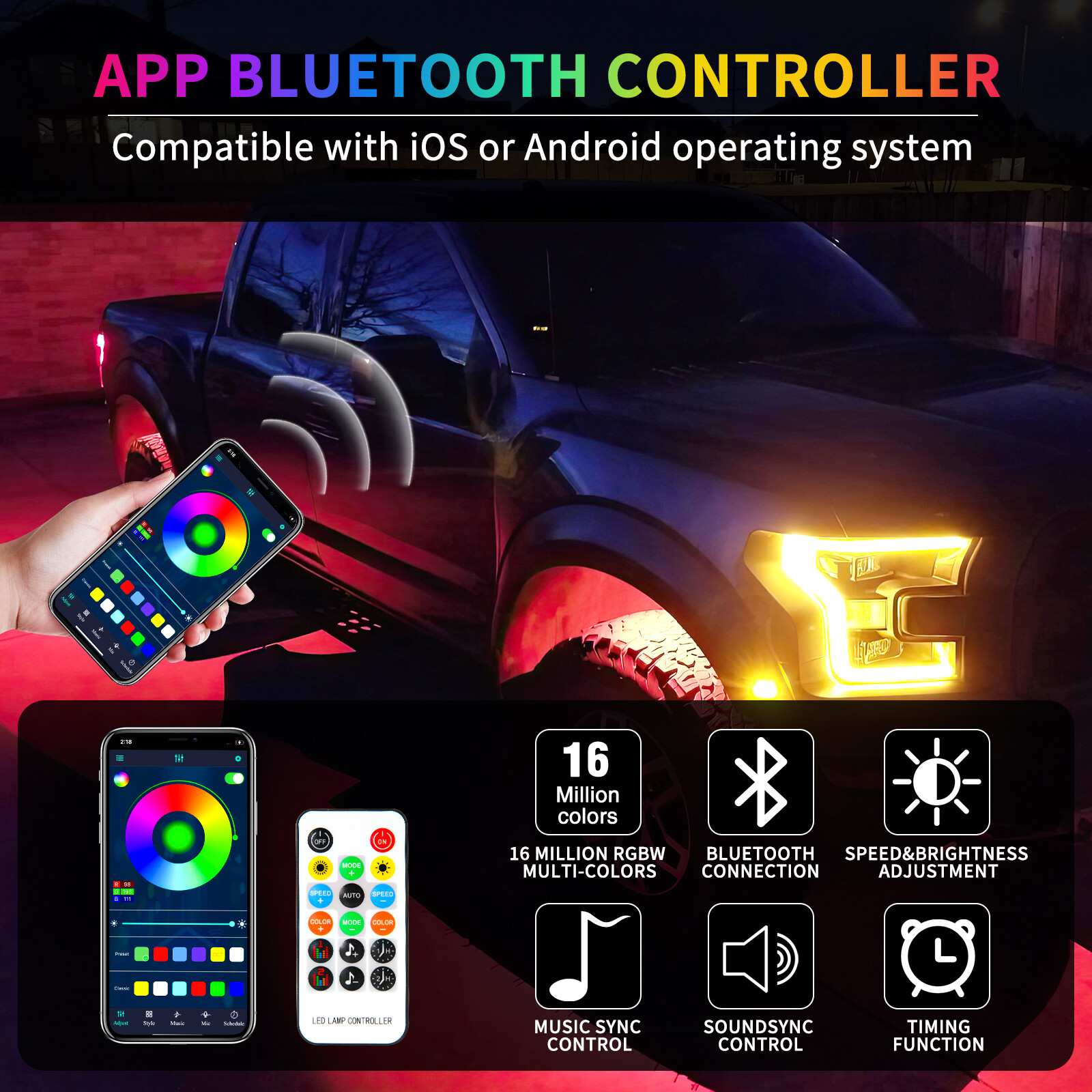 For Dodge Charger Challenger SRT 10x RGB LED Rock Lights Underglow Bluetooth APP