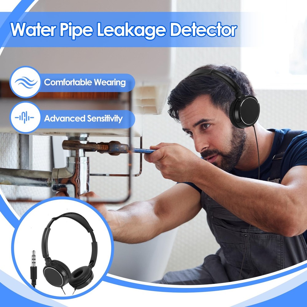 Water Leak Detector, Pipe Detector with Table Header, 13000X Sound Black