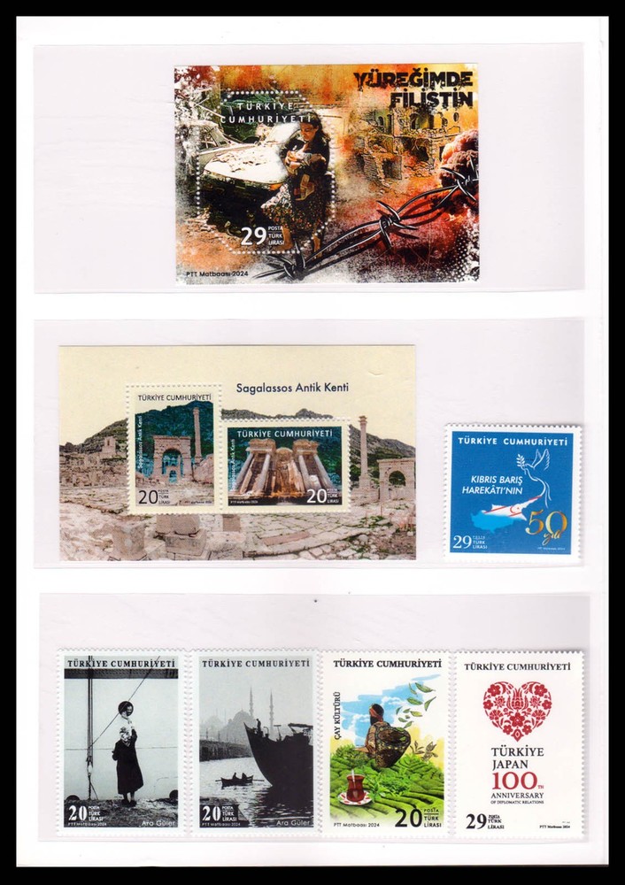 TURKEY - 2024 COMPLETE YEAR SET - FOLDER ( 37 STAMPS + 3 MIN. SHEETS ) ALL MNH