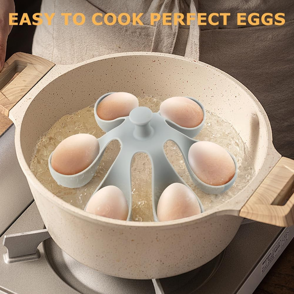 Freestanding Silicone Egg Boiler Rack for 6 Hard Boiled Eggs - Grey