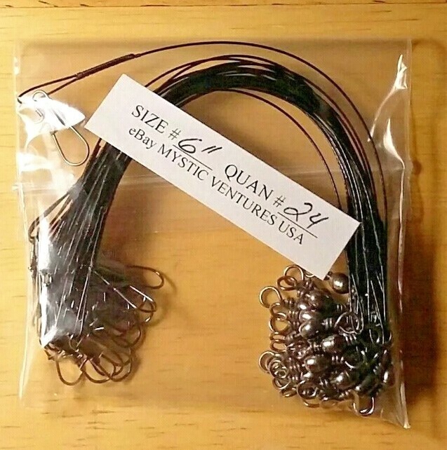 24ct 6" BLACK Steel COATED 7 STRAND BRAIDED Fishing Leaders Snaplock 30lb